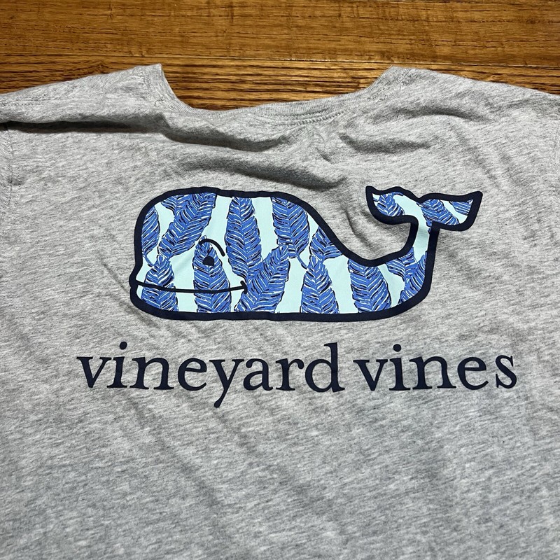Vineyard Vines Shirt Men Medium Gray Beach Whale Graphic Print Pocket Cotton
