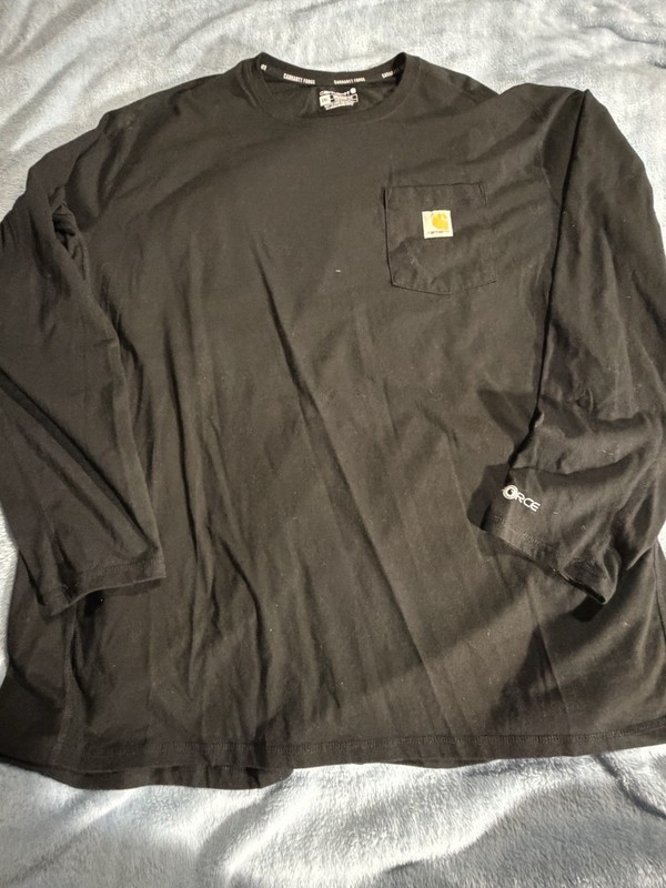 Carhartt Force Men’s Black Solid Pocket Logo Crew Neck Long Sleeve T-Shirt 2XL