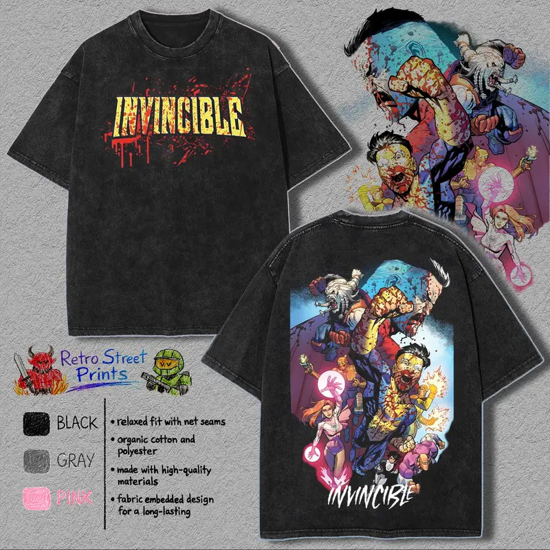 Invincible Group Graphic Tee Streetwear Comic Hero T Shirt Invincible