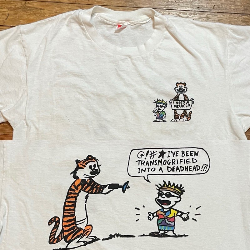 Vintage 80s Calvin & Hobbes Shirt Grateful Dead Size XL Cartoon Band Tour Comic