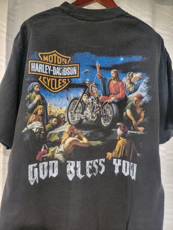 HARLEY DAVIDSON GOD BLESS YOU ON A SHAKA HEAVYWEIGHT GARMET SHIRT "MODERN" gallery
