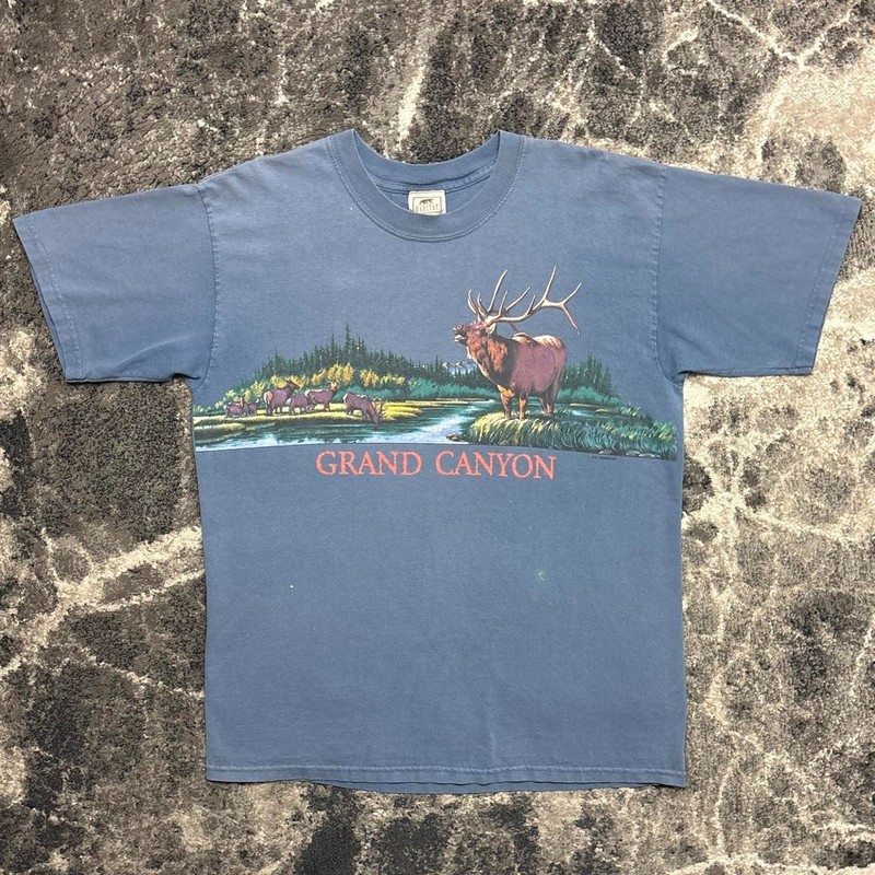 Vintage Nature Shirt Mens Large 90s Y2K Elk Moose Deer Habitat All Over Print