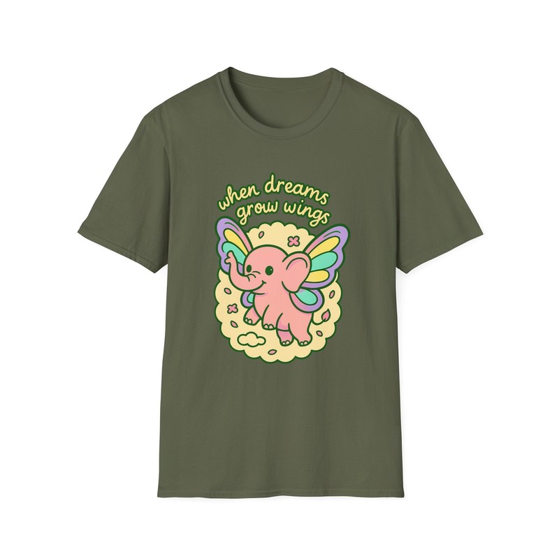 Unisex Softstyle T-Shirt Pastel Elephant Floating Dreamy Butterfly Wings Tee