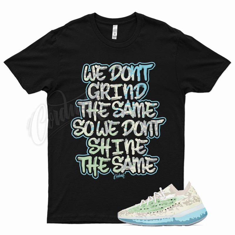 Black GRIND T Shirt for YZ Boost 380 Alien Blue Glow Green Grey
