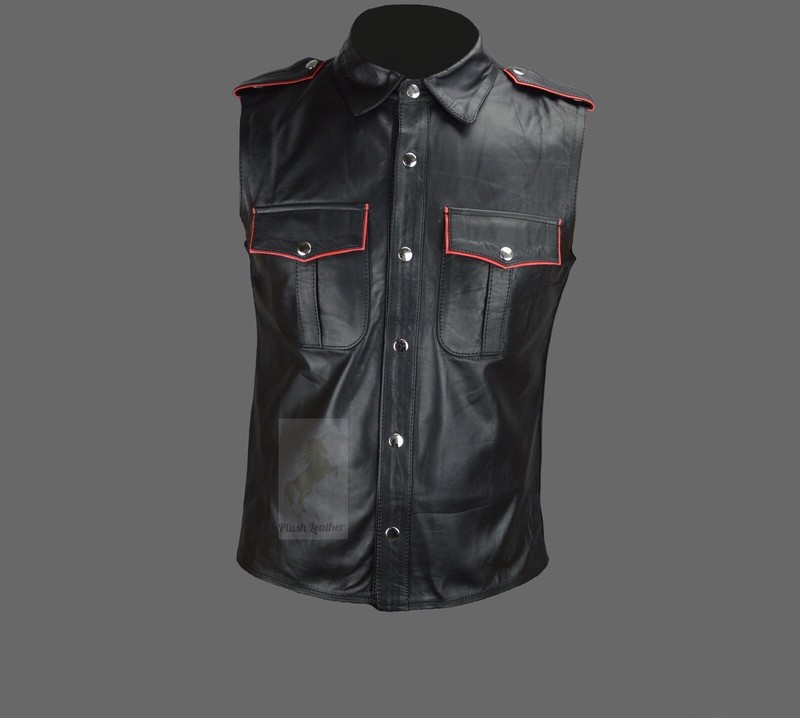 New Mens Hot Sheep leather Sleeveles Shirt