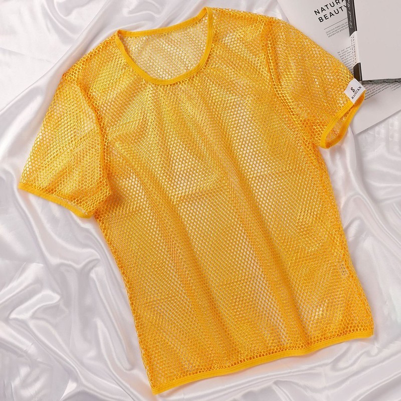 Mesh See Through Men TShirt Fishnet Short Sleeve Clubwear Undershirt Tee gallery