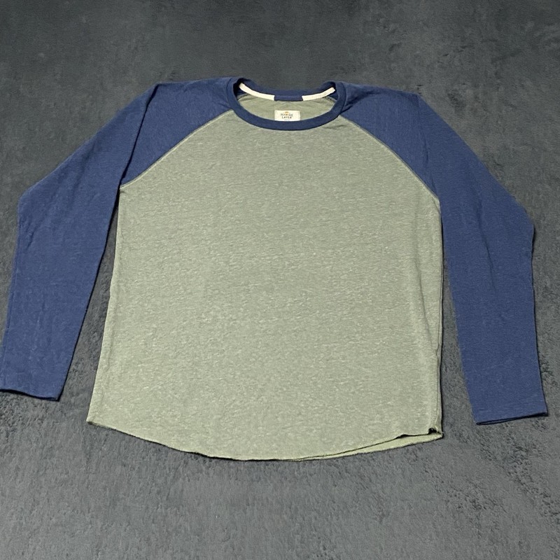 Marine Layer Baseball Jersey Style Raglan Shirt Mens M Blue Green Long Sleeve