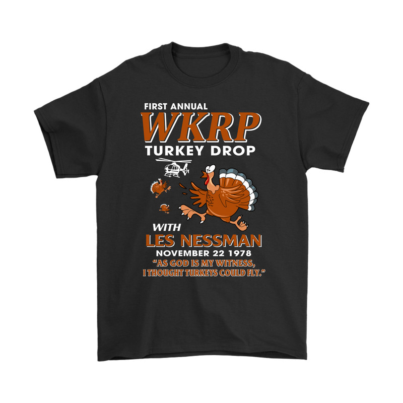 WKRP Turkey Drop with Les Nessman Funny T-shirts – Thanksgiving Day T Shirt Gift