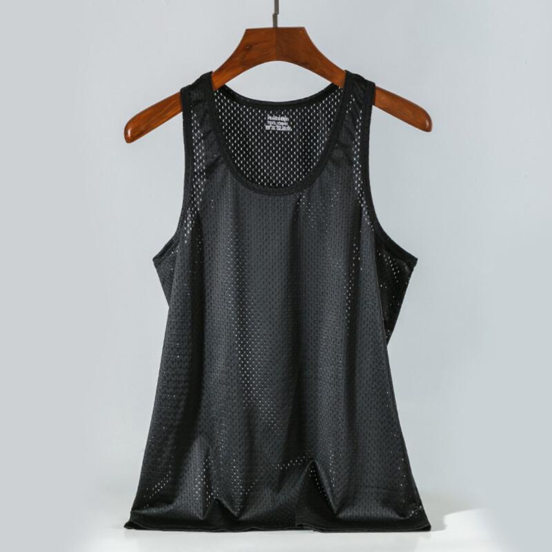 Seamless Ice Silk Men Undershirt Mesh Cool Vest Tank Top T Shirt Slim Sports