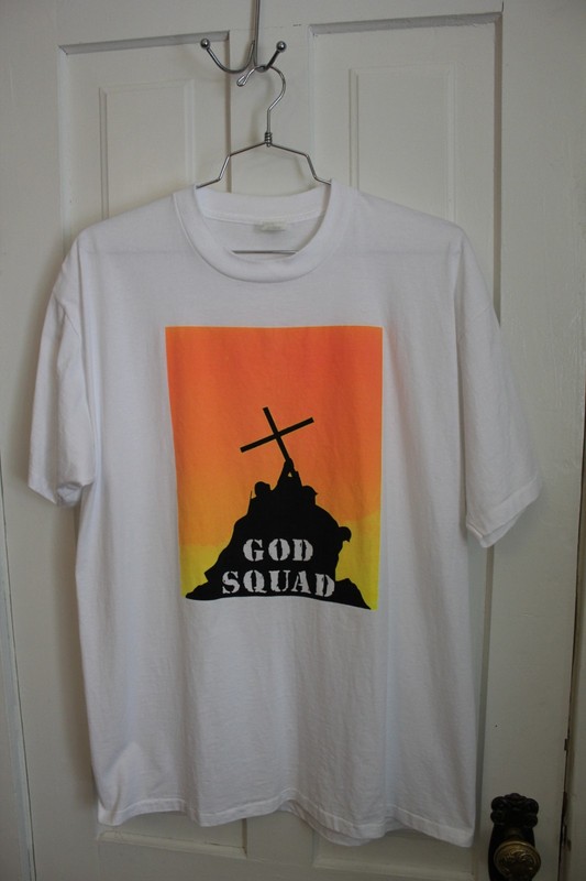 God Squad T Shirt XL USA Christian Jesus Bible Single Stitch Cross on Iwo Jima gallery