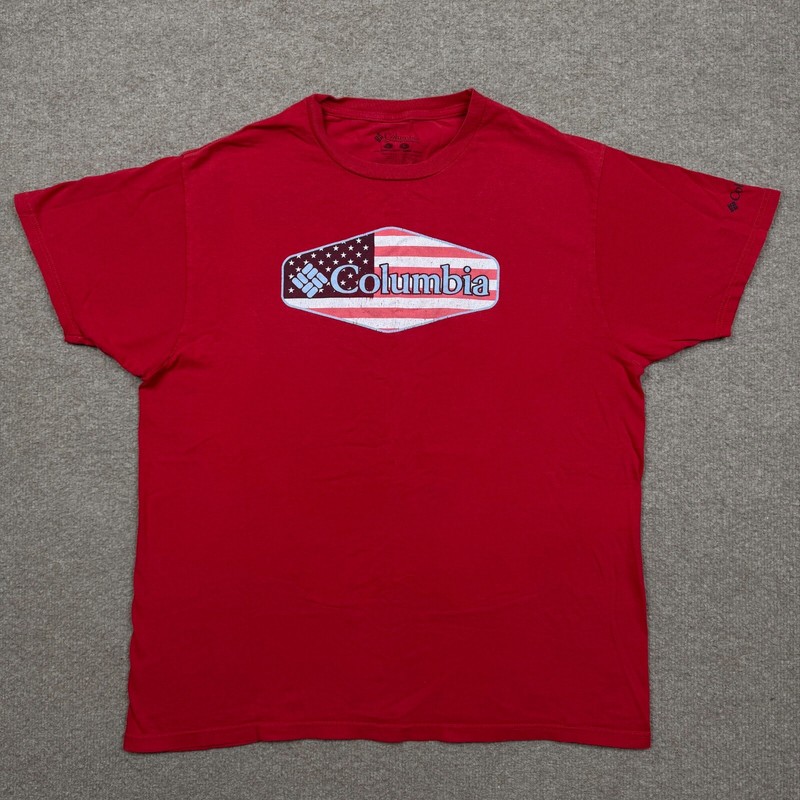 Columbia Mens Shirt Red Large Short Sleeve Outdoor Outdoor Adult Fishing Hiking