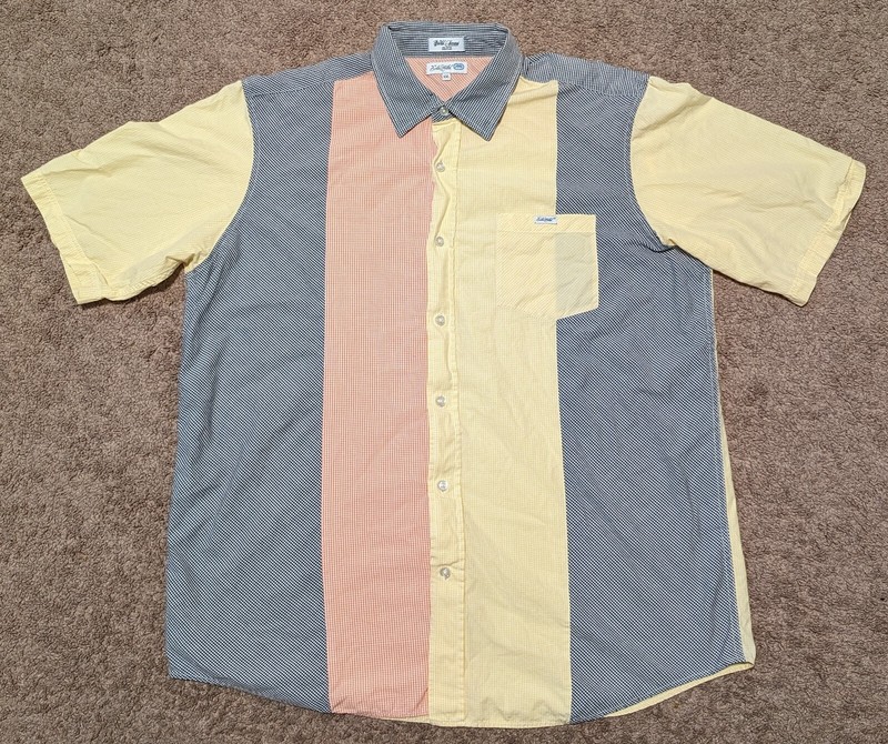 Vtg Ecko Unltd Shirt Men 2XL Blue Plaid Patch Colorblock Pastel Fun Chambray