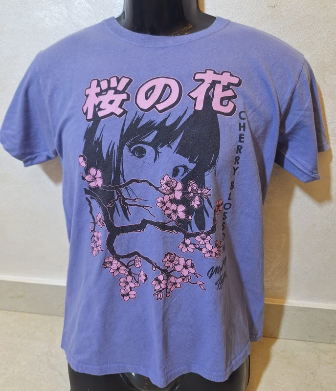 Black Matter Cherry Blossom Anime Graphic T-Shirt Purple Lavender Size Small