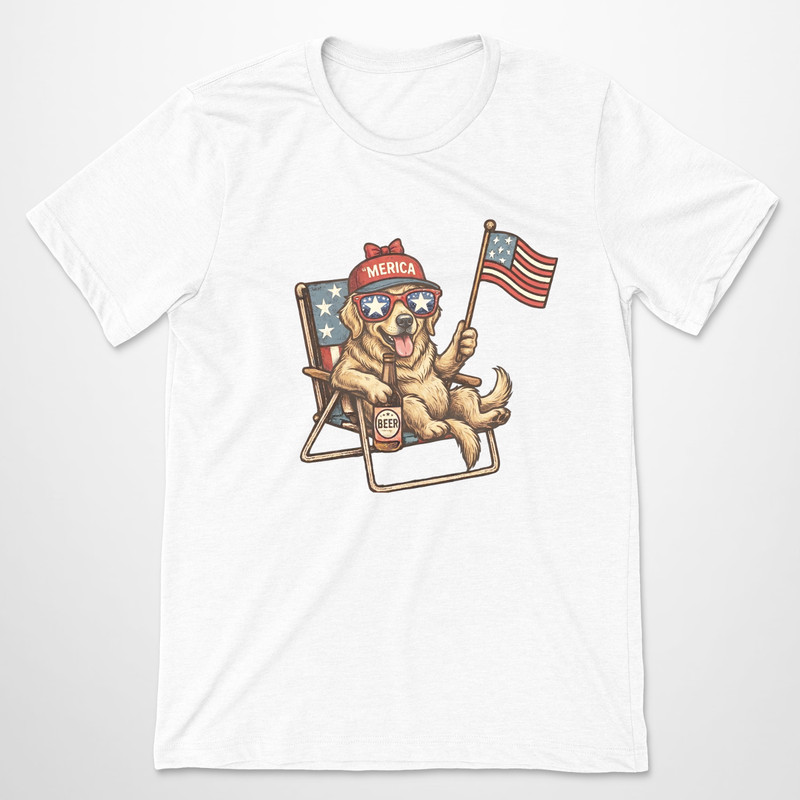 Patriotic Golden Retriever T Shirt Funny Merica Dog 4th of July American Flag Te