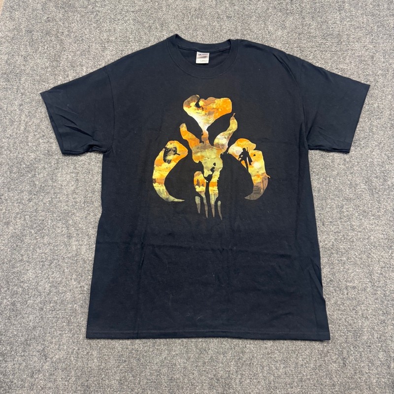 Boba Fett T-Shirt Men’s Large Mandalorian Logo Gildan 100% Cotton Starwars