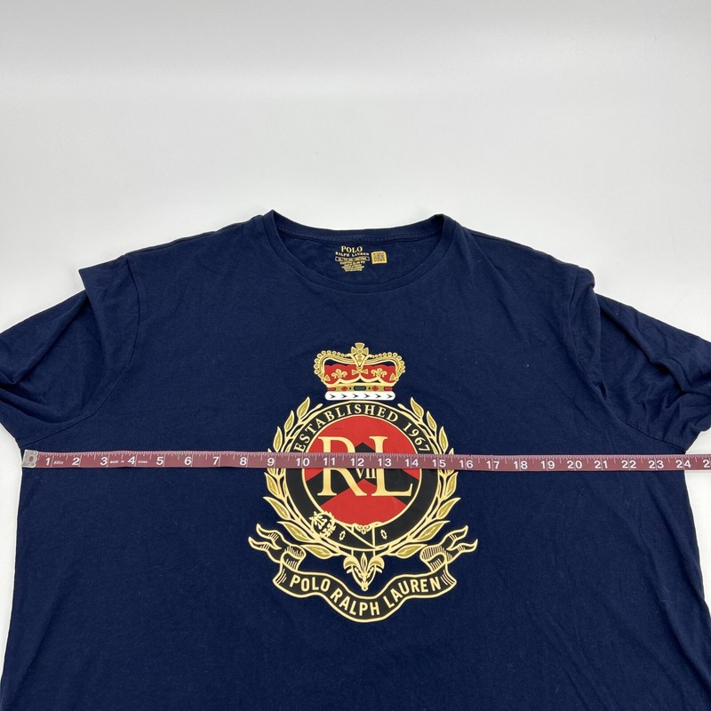 Polo Ralph Lauren Shirt Men's XL Navy Blue Crest Logo Custom Slim Fit Crew Neck gallery