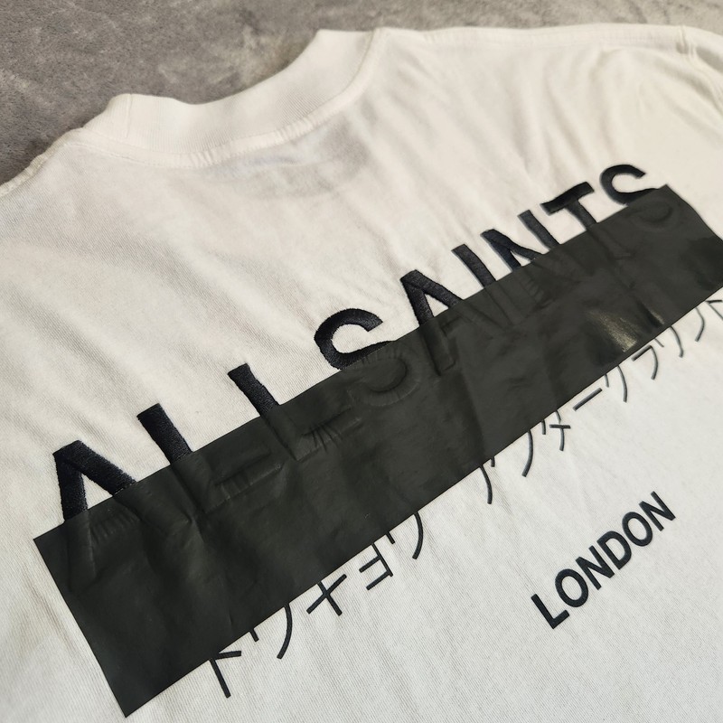 AllSaints Redact SS Crew Neck T-Shirt White Oversized Organic Cotton Men’s Large gallery