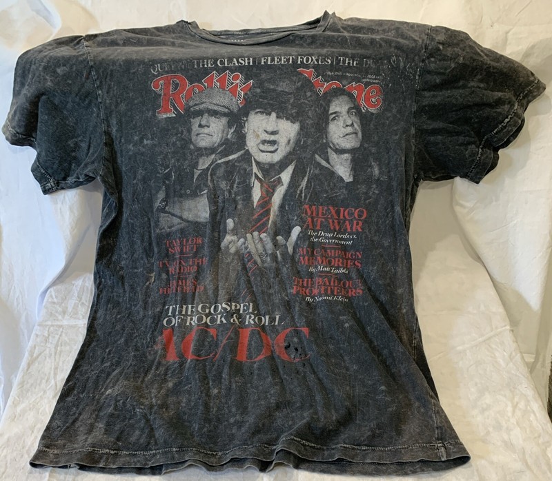 Rolling Stone Magazine Collection Tee T Shirt AC/DC ~ Sz Large ~ Holes READ