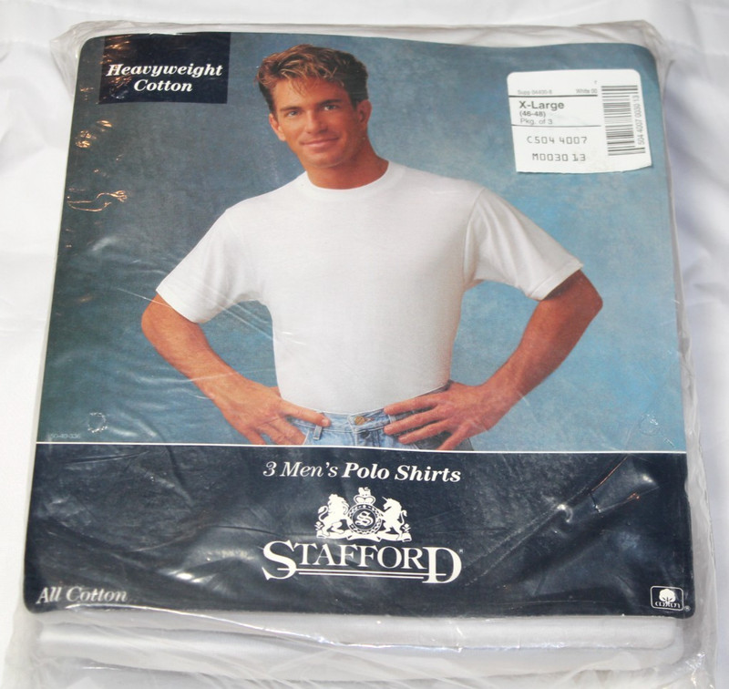 Stafford Polo Mens Heavyweight 3 Pack Crew Neck Cotton Shirts White XL NOS Vtg