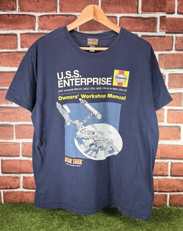 Vintage Y2K Star Trek USS Enterprise Haynes Owners Workshop Manual T-Shirt L