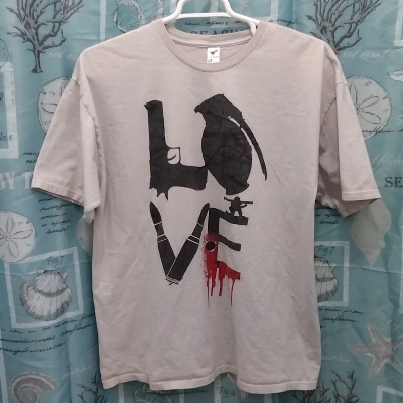 TeeFury Shirt Mens XL LOVE Lethal Weapons War Graphic Tee Guns Military Gray