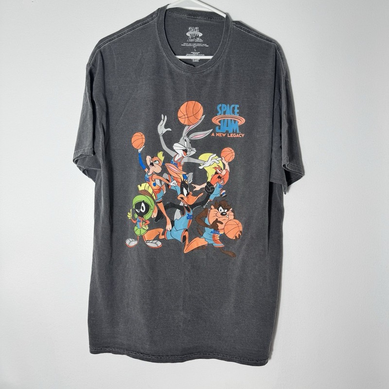 Vintage 1990s Space Jam Looney Tunes T-Shirt, Size Large, Black Grey Cartoons gallery