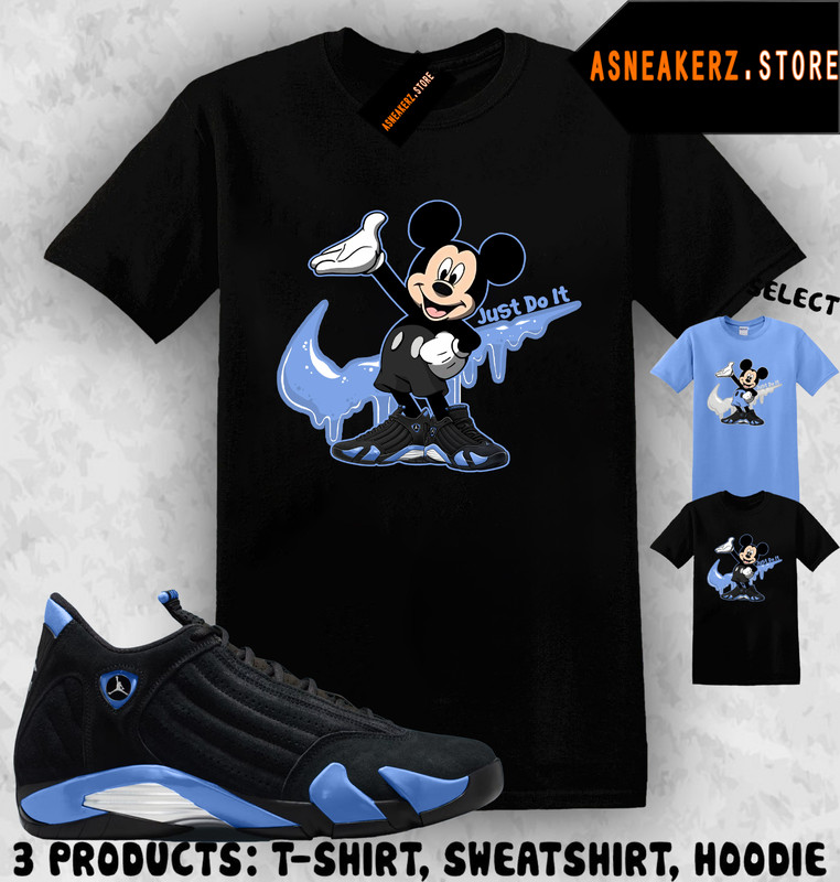 Drip M Mouse Matching Tee Shirt Match AJ 14 Black University Blue 2026 Sneaker