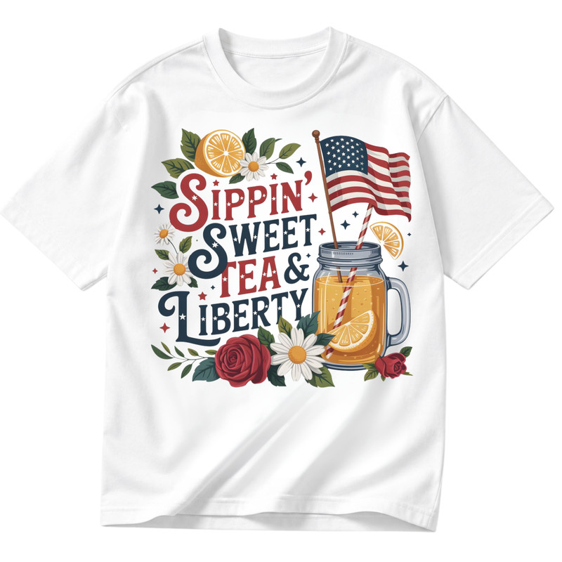 Sippin Sweet Tea & Liberty Gift Aesthetic Coquette Graphic Tee S-5XL