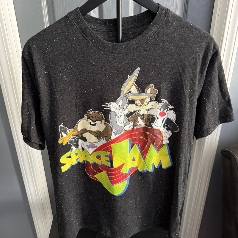 Warner Brothers Tunes Space Jam Squad Black Confetti T shirt Size L 42/44