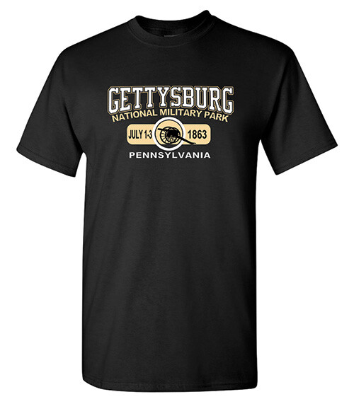 GETTYSBURG NATIONAL MILITARY PARK BLACK & GOLD T-SHIRT NEW