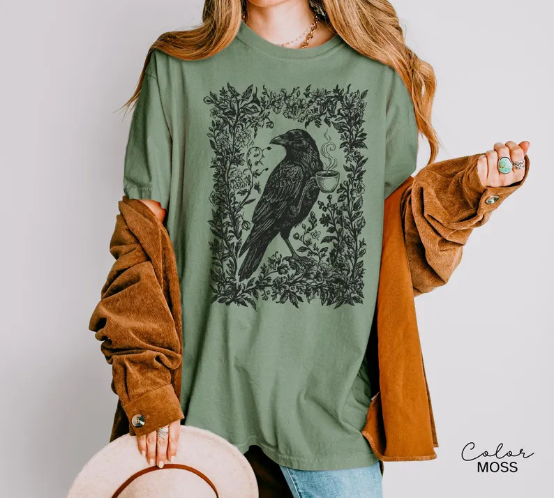 Crow Coffee Bird Lover Boho Comfort Tee gallery