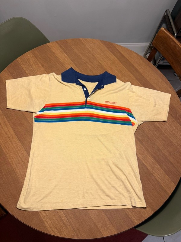 Vintage 70s Velva Sheen Rainbow Polo Shirt Tennessee Large Single Stitch