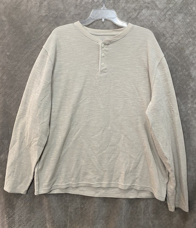 Lucky Brand Shirt Mens 2XL Beige Long Sleeve Henley Tagless Cotton Blend Casual