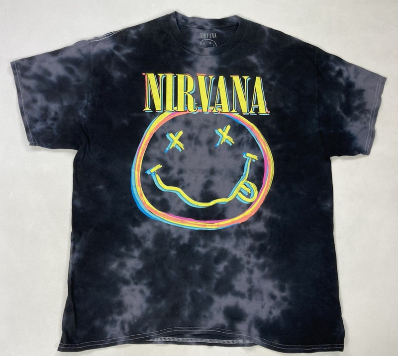 Nirvana Happy Face Graphic T-shirt Men Large Oversized Black Tie Dye Music