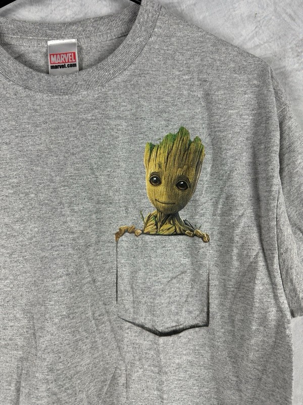 Marvel Men's Size Medium GROOT Short Sleeve Graphic T-Shirt Tee Fake Pocket Gray gallery