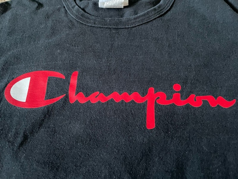 Champion Long Sleeve T-Shirt Black Red Graphic Logo Vintage Retro Medium JBHS gallery