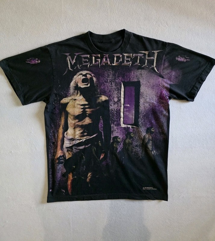 Megadeth Overprint All Over Print Vintage-Style Tee Tshirt L Large