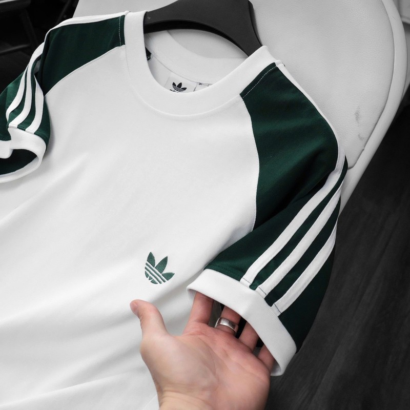 ADIDAS ORIGINALS 3-STRIPES CALIFORNIA Retro Trefoil TEE SHIRT ~ GREEN WHITE gallery