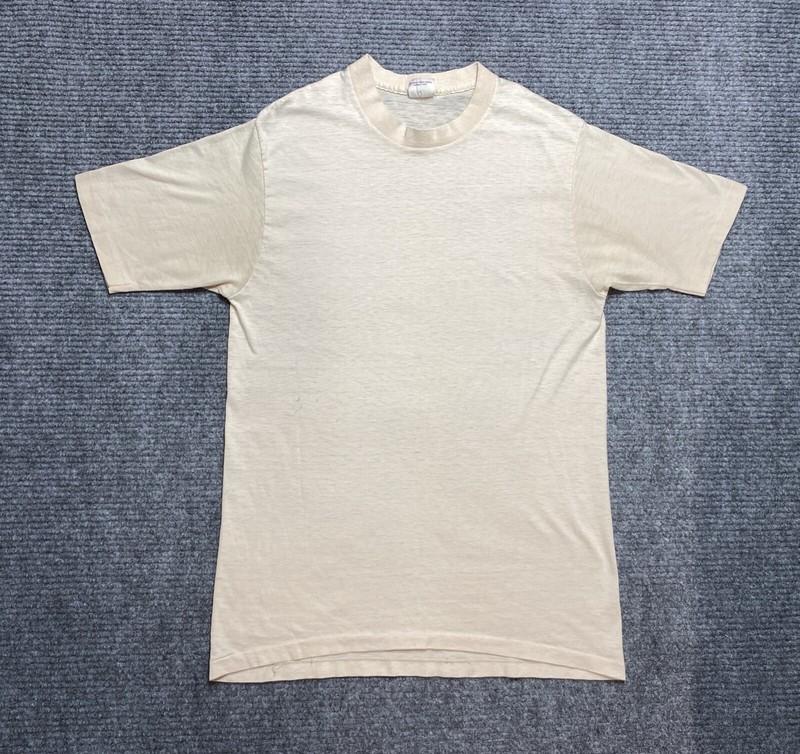 Vintage Plain Blank T Shirt Mens Large Off White Sears 60s 70s Thin Flaws