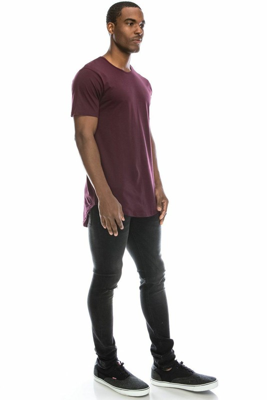 Mens BASIC HIPSTER T Shirts Casual Extended Longline Hip Hop Scallop Hemline Tee gallery