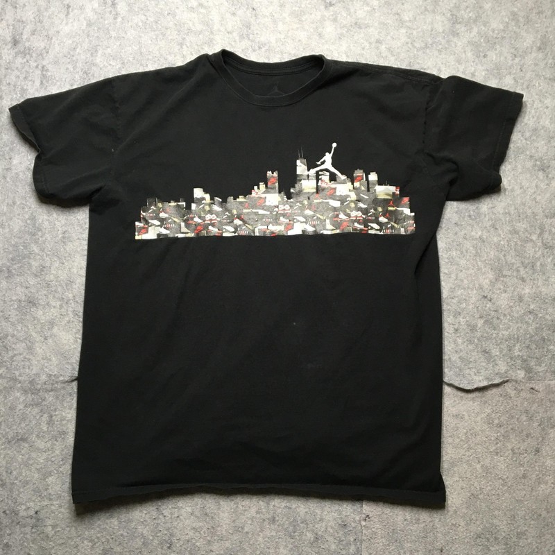 Jordan Shirt Mens 2XL Black Jumpman City Skyline Sneaker Graphic Basketball Tee