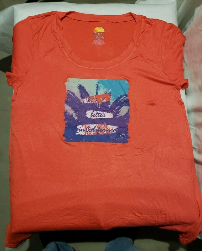 C & C California T Shirt “Life is better in California” Large, (marked M) Coral