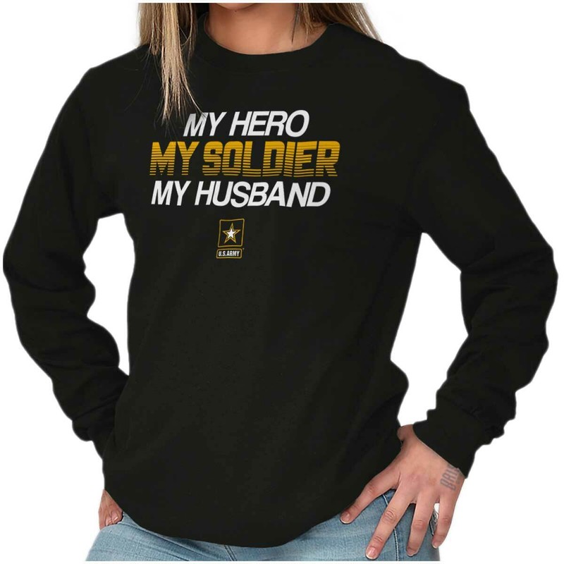 US Army Logo My Hero My Soldier My Husband Long Sleeve T Shirt Tees For Women