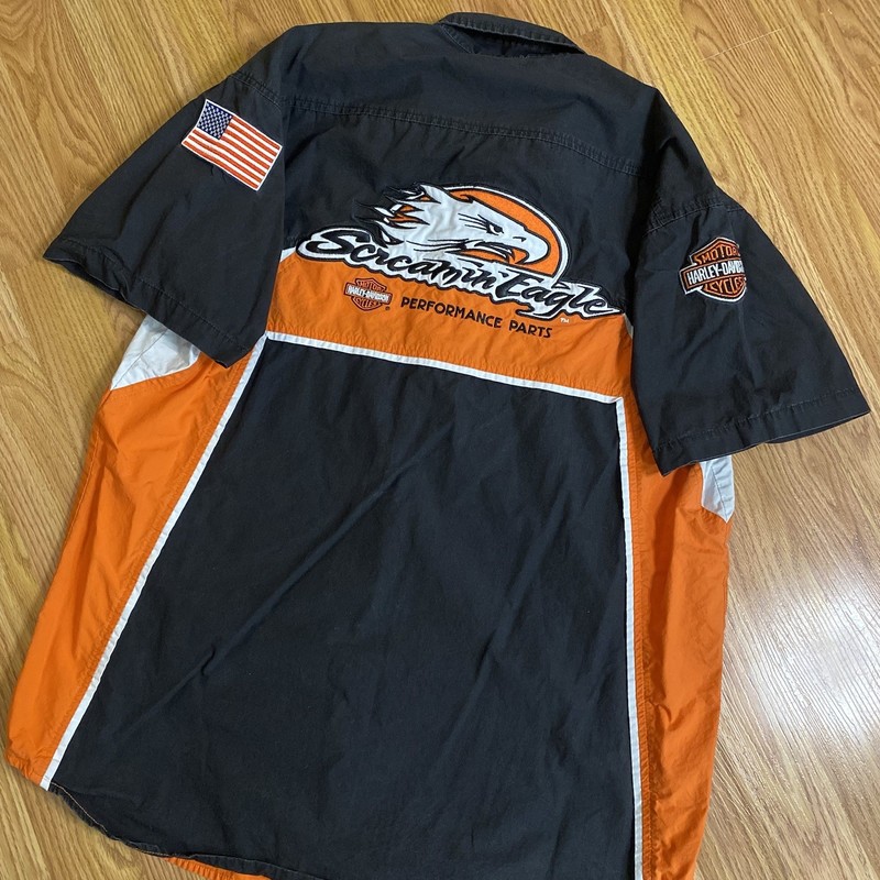 VINTAGE HARLEY DAVIDSON SCREAMING EAGLE BUTTON SHIRT SIZE S MOTORCYCLE RACING