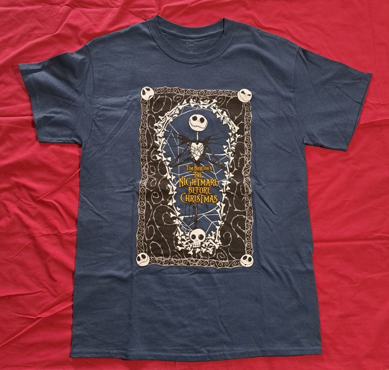 Nightmare Before Christmas NEW Medium Navy Shirt Classic Animated Skulls Holiday