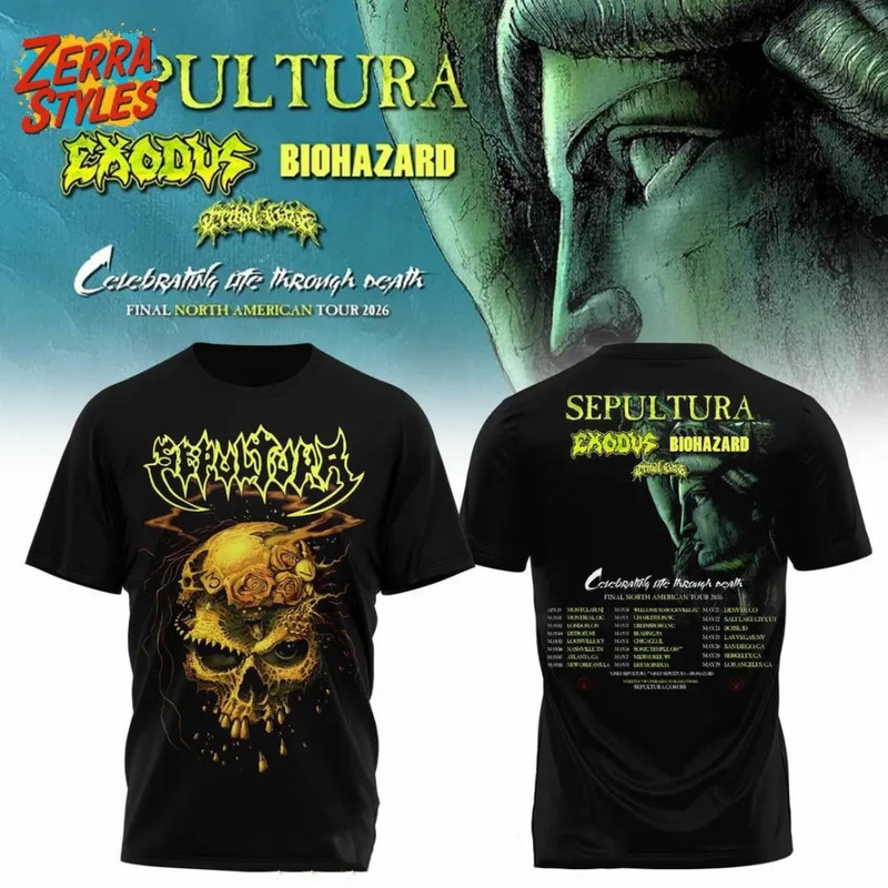 Sepultura Band Final North American Tour 2026 3D All Over Print T-Shirt TD1561