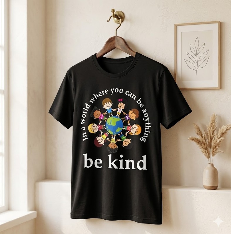 In A World Be Kind Kids Earth World Kindness Day Teachers T-Shirt – H077