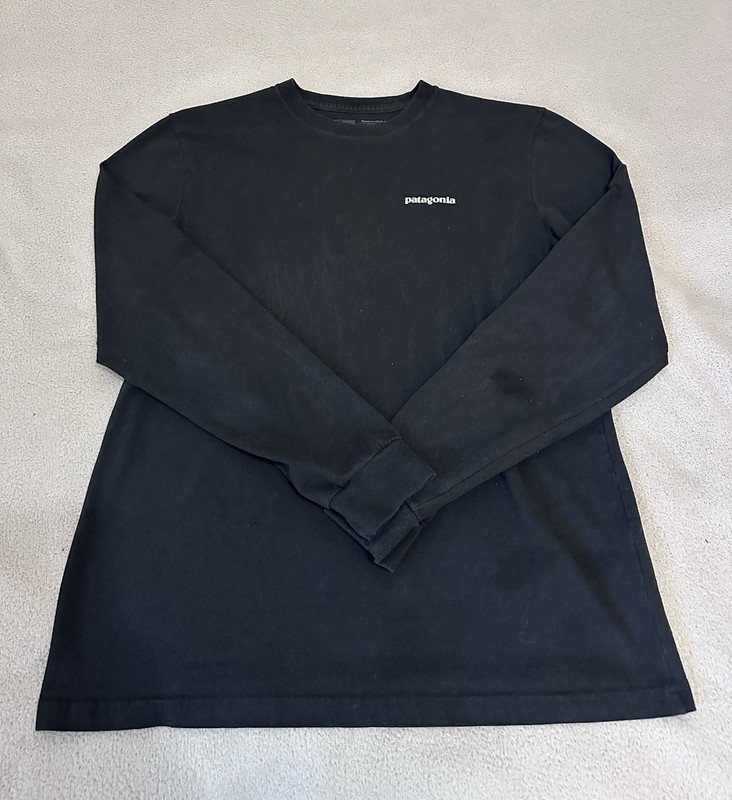 Patagonia Shirt Men’s Black Long Sleeve P-6 Graphic Logo Responsibili-Tee Size S gallery