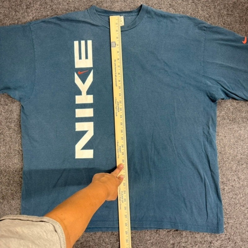 Vintage 90s Nike TShirt XXL Made n USA Vertical Spellout Blue Tee Single Stitch gallery