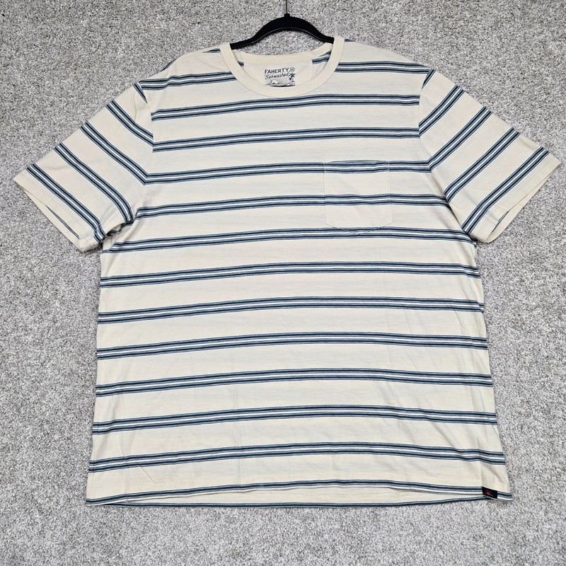 Faherty Sunwashed Tee T-Shirt cream blue Stripe Men’s Size 2XL Organic Cotton